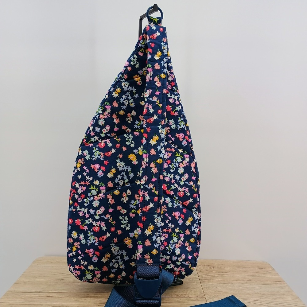Vera Bradley Essentials Sling Backpack Scattered Wildflowers Navy Blue Quilted - Picture 2 of 12